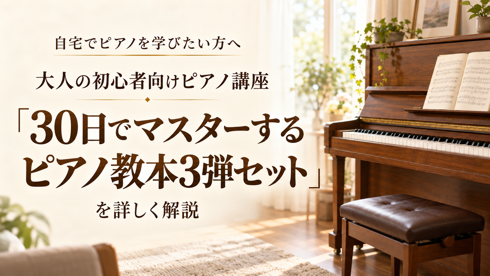 自宅でピアノを学びたい方へ|大人の初心者向けピアノ講座「30日でマスターするピアノ教本3弾セット」を詳しく解説